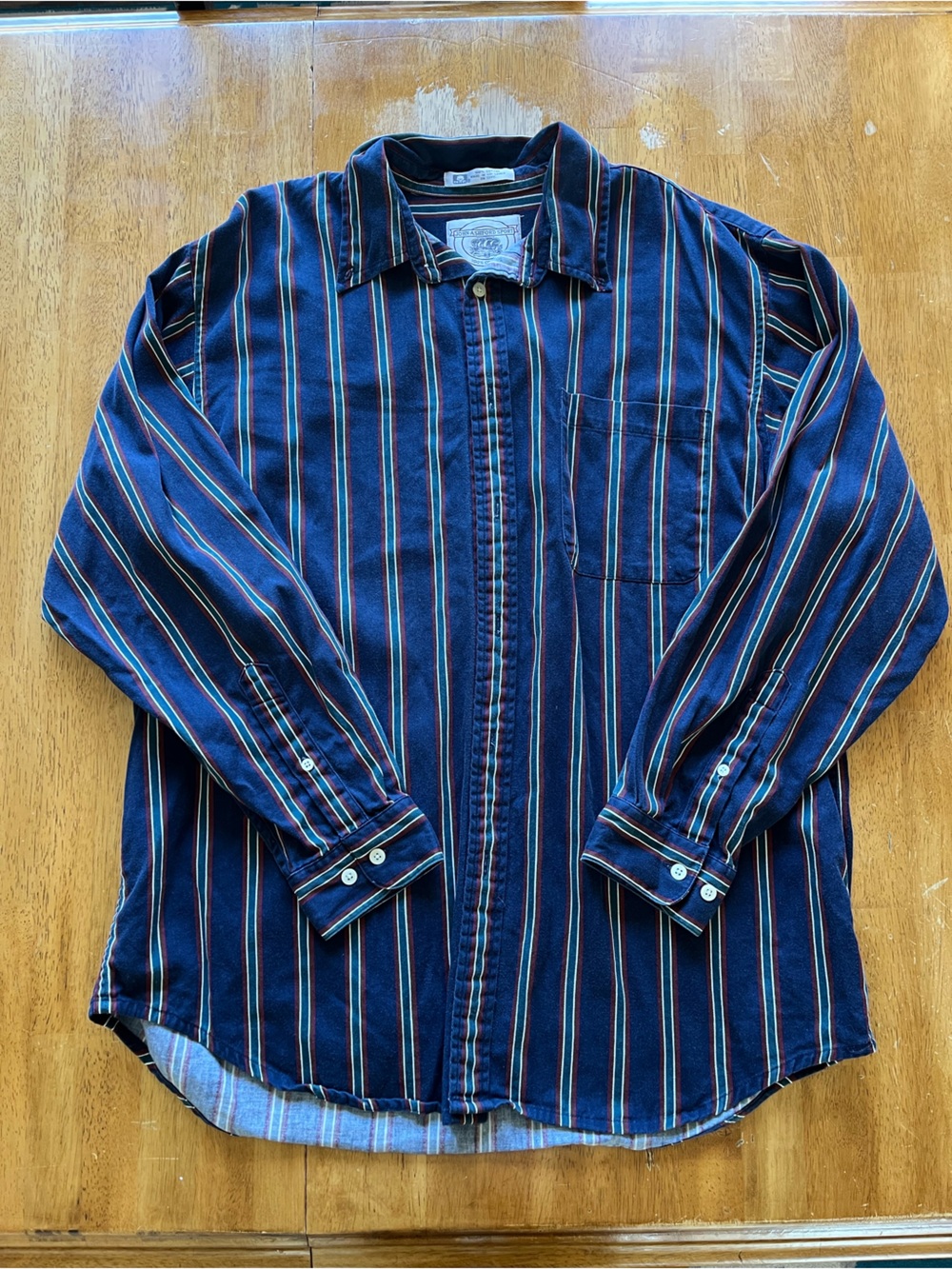 100% Cotton Men's Navy Stripe Long-Sleeve Button-Up Shirt